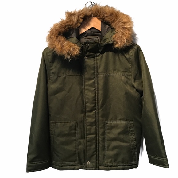 GAP Other - Gap faux fur trimmed army green coat girls XL